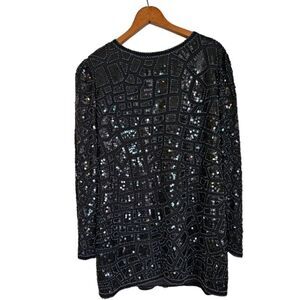 Vintage Morgan Taylor Silk Studio Black Glass Seed Beaded Sequin Silk Top 18
